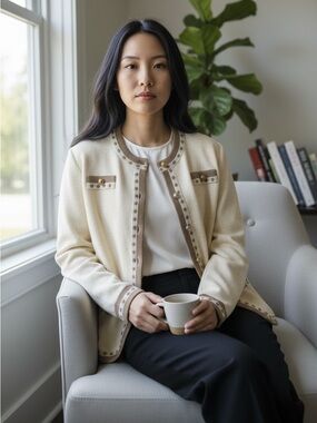Vintage MITA Women’s 1X Cream & Camel Knit Cardigan